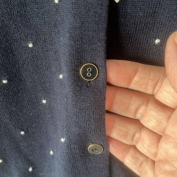 Tommy Hilfiger 100 % Pima Cotton Navy Sm Polka Dots Cardigan Button up Sz M - Picture 2 of 7